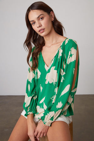 VIKKI PRINTED CUT OUT BLOUSE - Velvet Staging 2.0