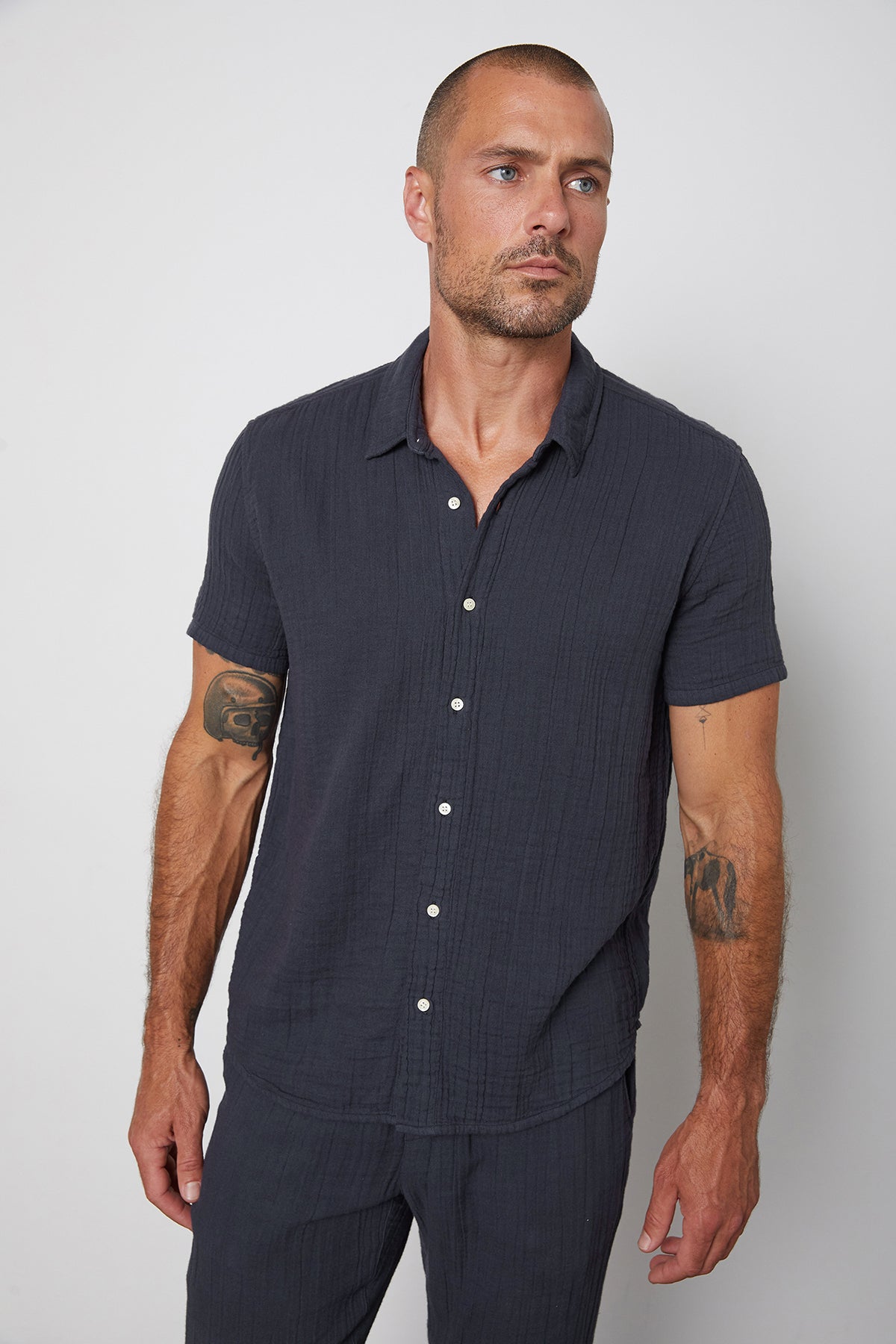 Christian Button Up Shirt in Ink Front-25275504099524